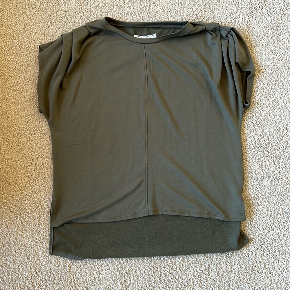 Cupio Olive Green Short Sleeve Draped Shoulder Top